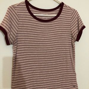 Red and pink striped short sleeve T-shirt